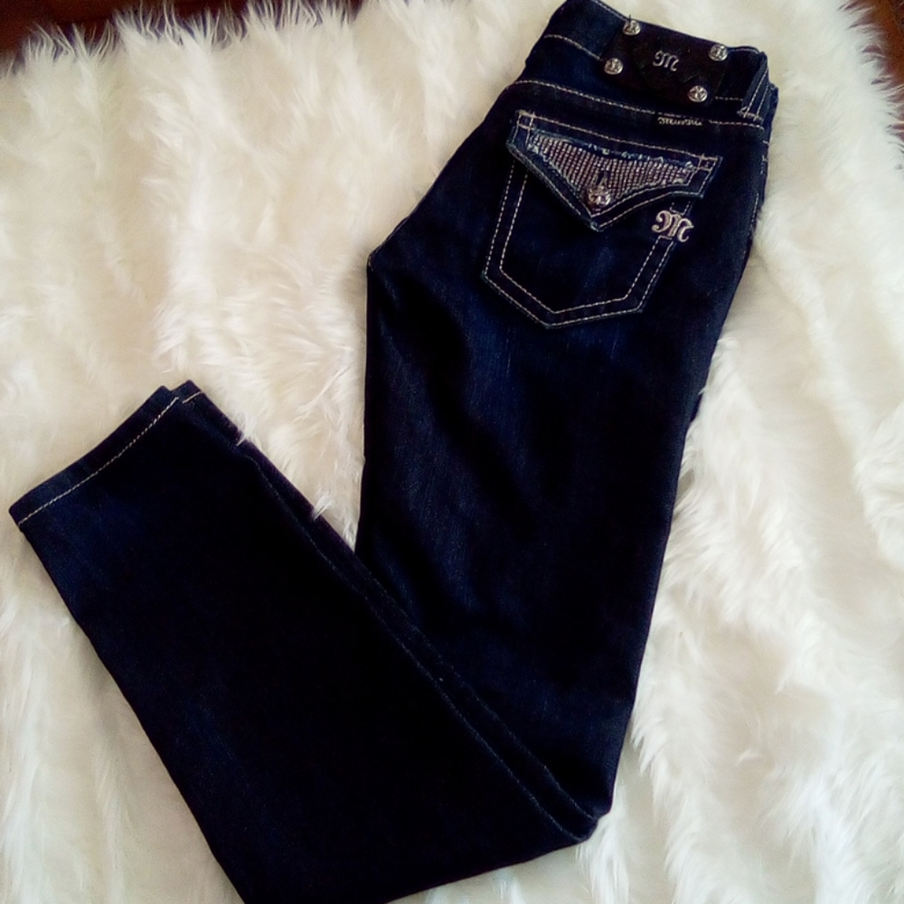 MISS ME Bling Jewel Dark Wash Skinny Jeans